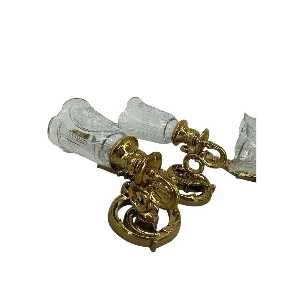 Vintage Homco Double Candle Sconces Pair Gold Hollywood Regency Angel Shades